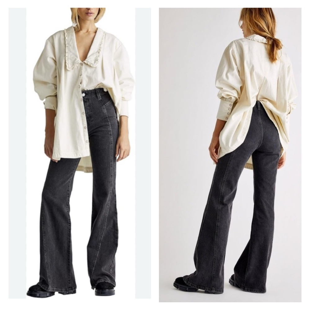 Free People We The Free Florence Flare Jeans High Rise Size 32 Stretch Cotton - Picture 7 of 16